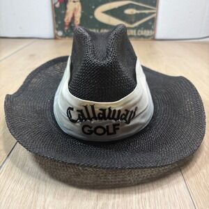Callaway Golf Straw Fedora Hat Black Woven Texace Unihat Made in USA Mens